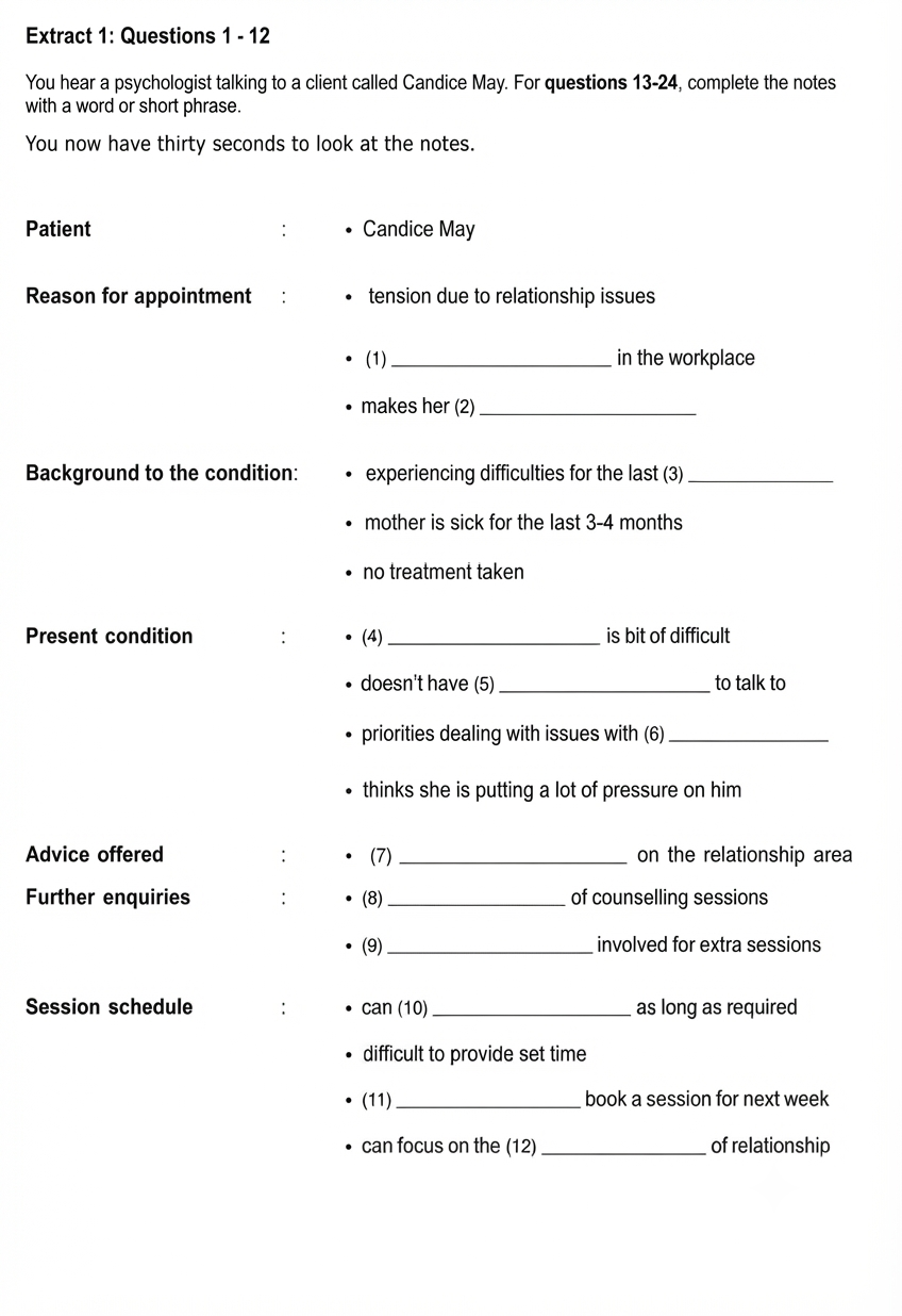 OET Listening Practice Set 1 Question Page 1