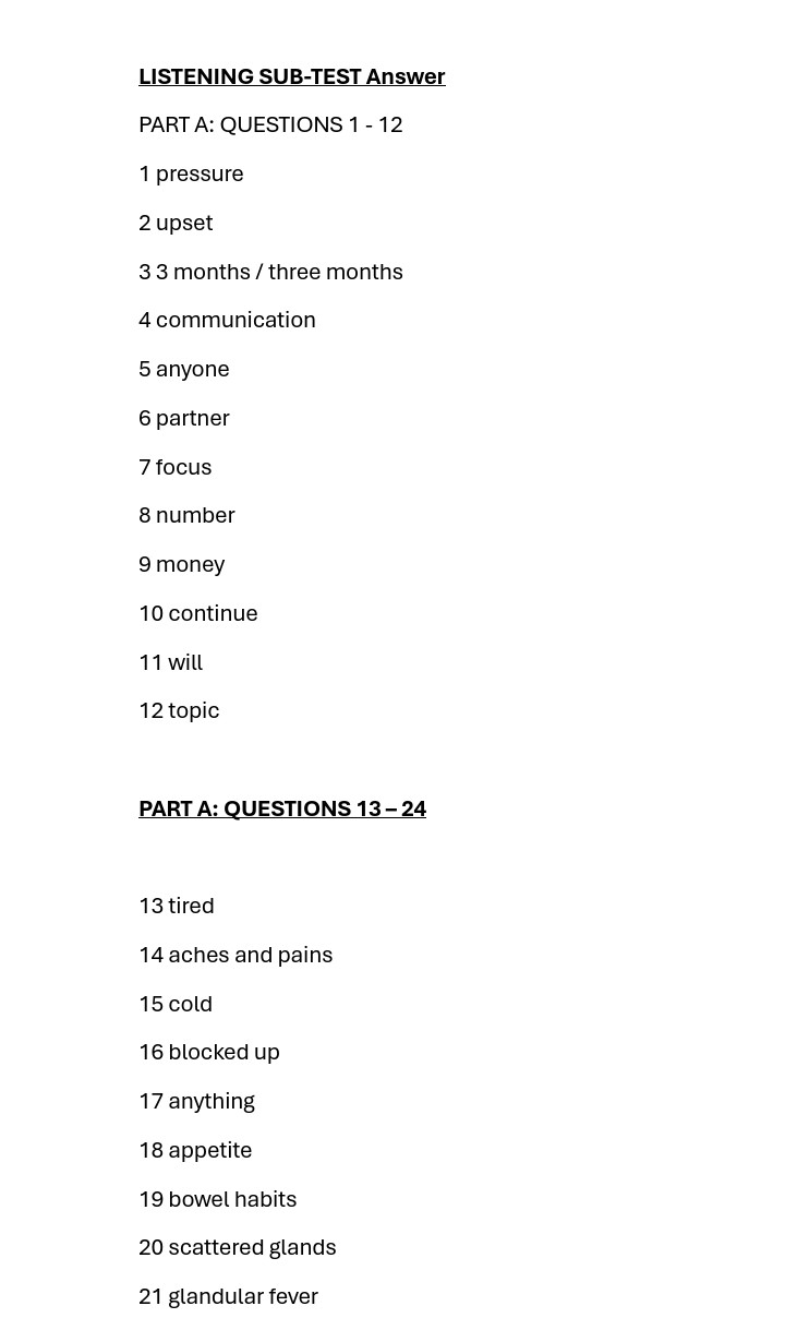 OET Listening Practice Set 1 Answer Page 1