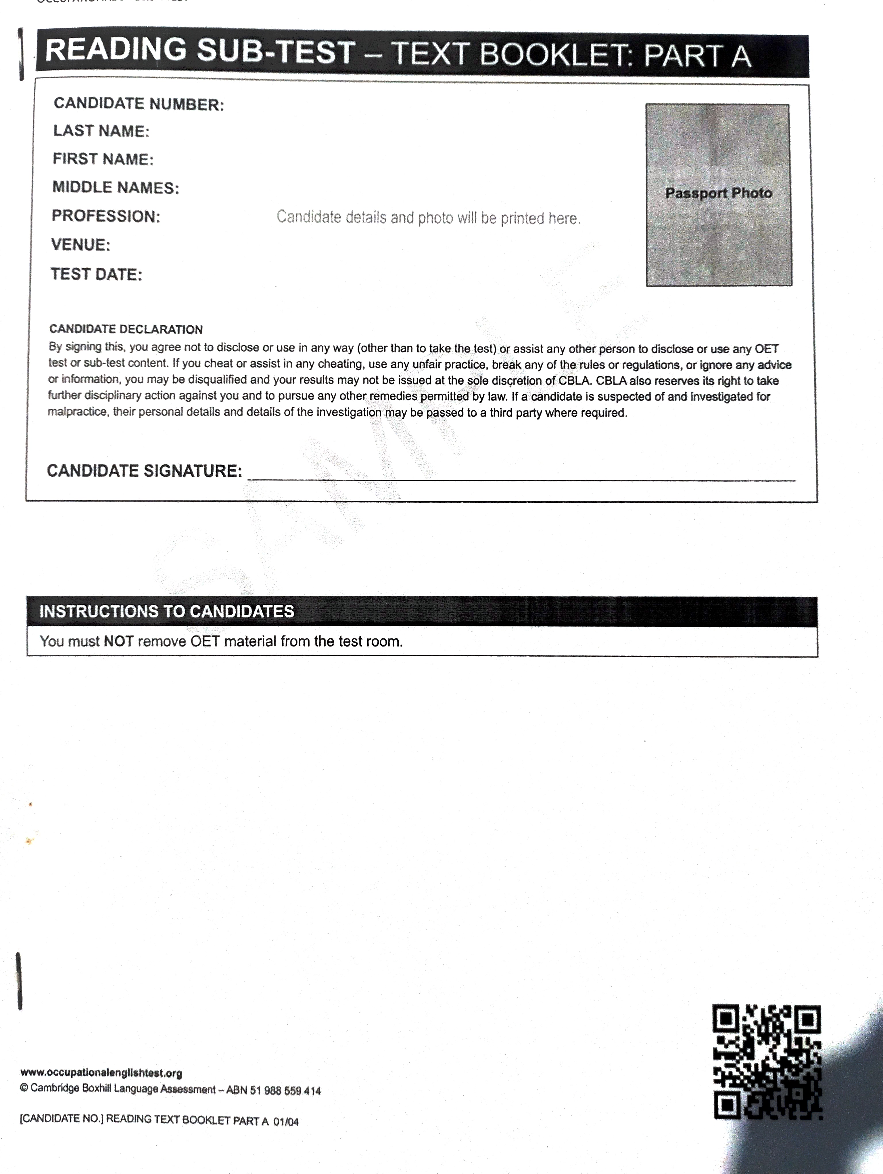 OET Reading Practice Set 1 Page 1