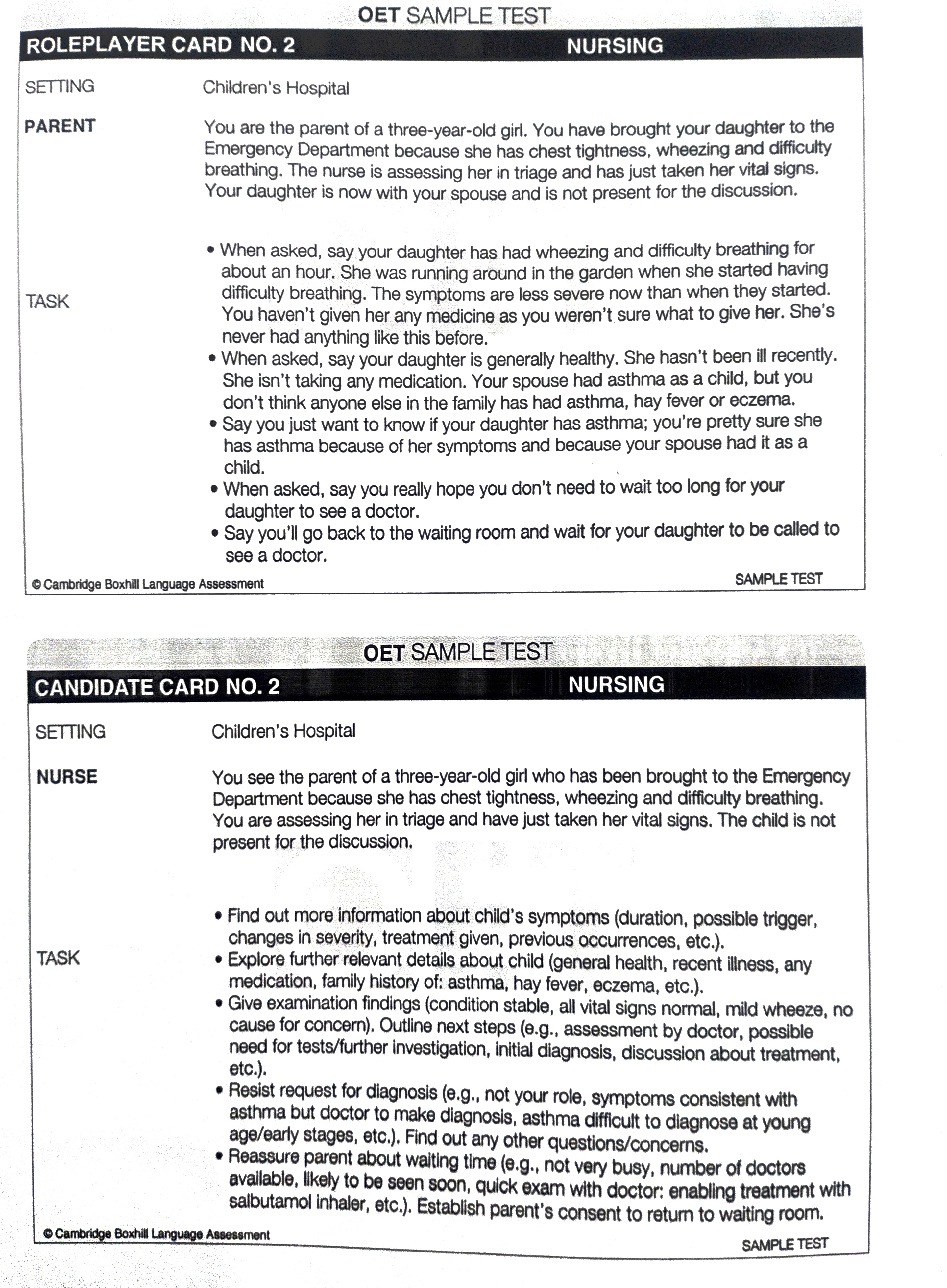 OET Speaking Practice Set 1 Speaking Card 2