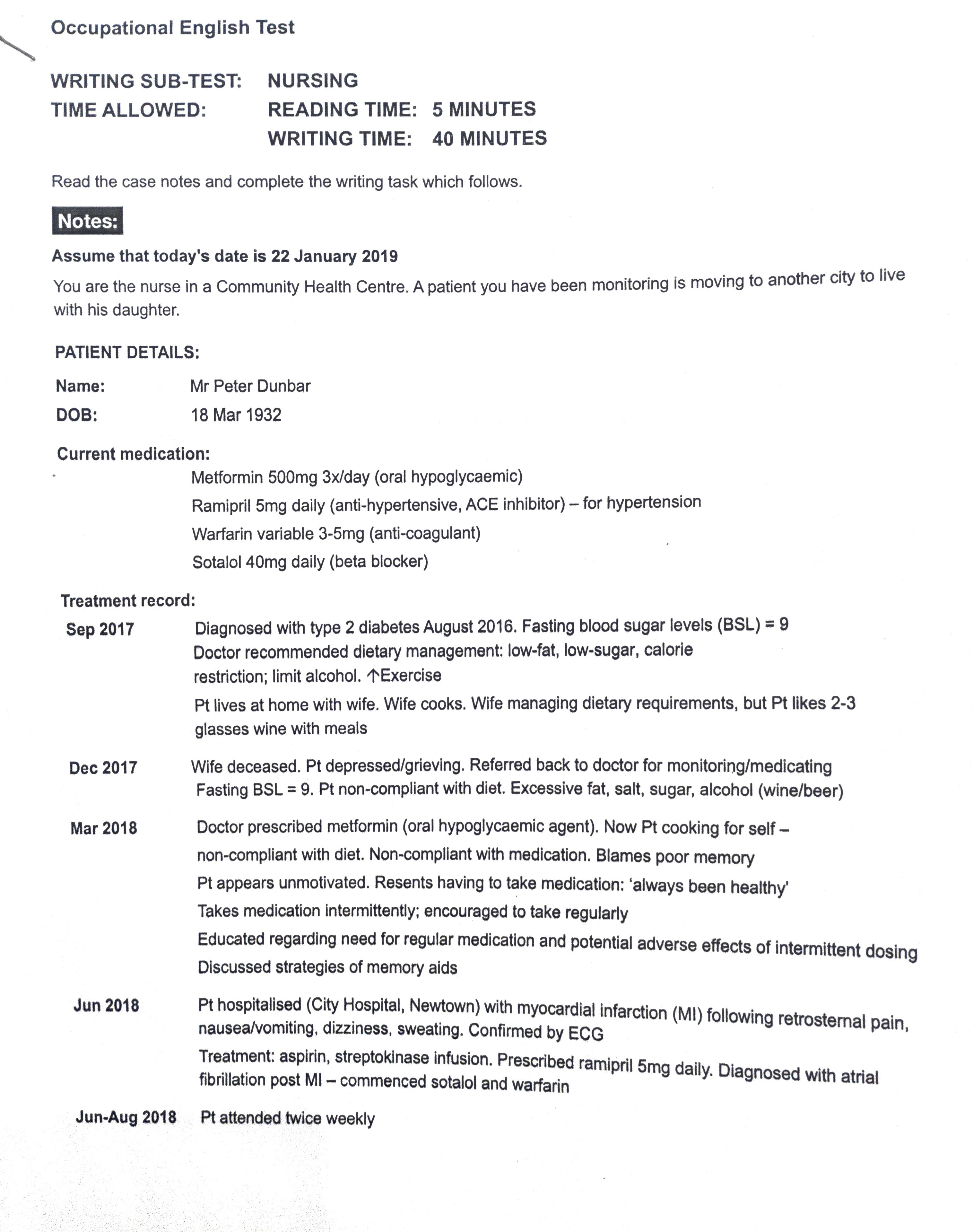 OET Writing Practice Set 1 Page 1