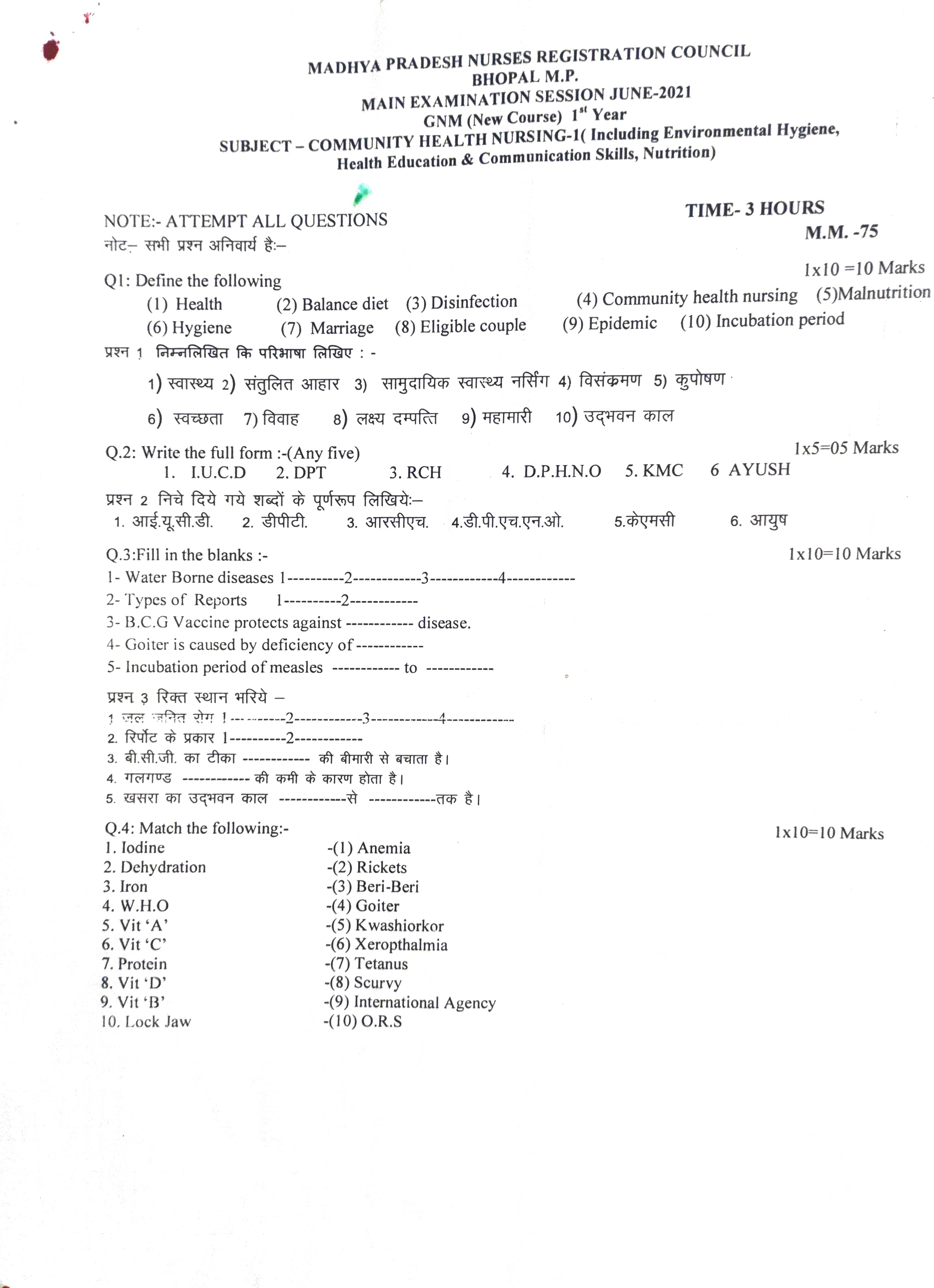 Previous Year Nursing Question Paper 15